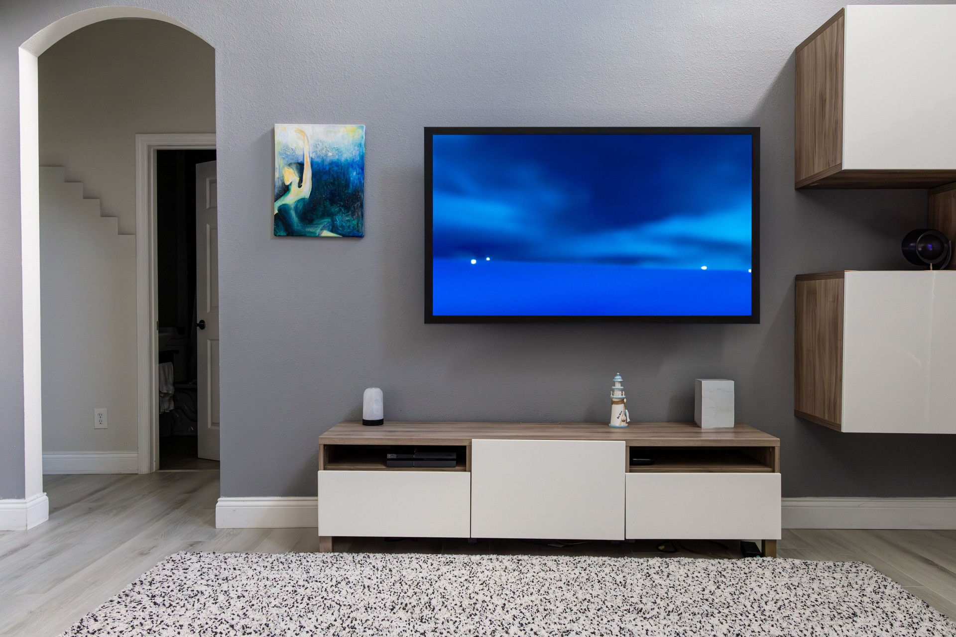 Living Room with Mounted TV on Wall